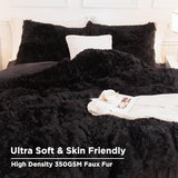 Andency Queen Comforter Set Black, Fluffy Winter Faux Fur Warm Soft Plush Bedding Comforter Set (1 Velvet Comforter & 2 Pillowcases), Fuzzy Thick Heavy Puffy Comforters Bed Set Andency