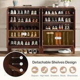 Tribesigns Shoe Cabinet with Doors, 5-Tier Shoe Storage Cabinet with Adjustable Shelves, 20 Pairs Wooden Shoe Rack Organizer, Tall Narrow Shoe Cabinet for Entryway, Hallway, Living Room, Walnut Tribesigns