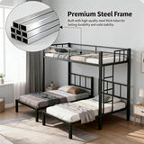 Mixcous Triple Bunk Bed Twin XL Over Twin & Twin - Convertible to 3 Beds, Heavy Duty Metal Frame with Adjustable Ladder, Noise-Free & Anti-Wobble Design, Space-Saving for Teens & Adults, Black Mixcous