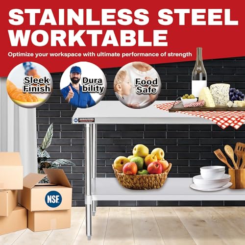 DuraSteel 24x60 Inch Stainless Steel Table - Kitchen Island Workstation with Adjustable Shelf - NSF Certified Work Table - Cooking & Laundry Prep - WoodArtSupply