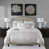 Madison Park Signature Glam Cozy Comforter Set - All Season Bedding Combo Filled Insert and Removable Duvet Cover, Shams, Decorative Pillows, Metallic White King(110"x96") 10 Piece Madison Park