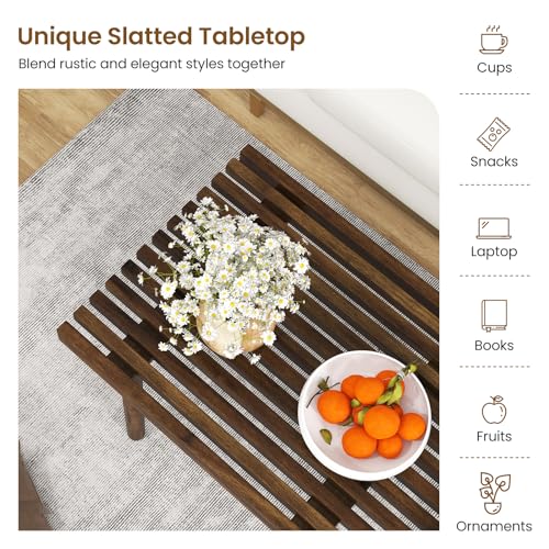 Tangkula Wood Coffee Table, Farmhouse Acacia Wood Cocktail Table with Slatted Tabletop for Living Room, Rectangle Center Tea Table for Small Spaces, Easy Assembly, 39 x 18 Inch (Rustic, Brown) Tangkula