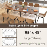 GOFLAME 8 FT Conference Room Table, Large Meeting Desk Seats up to 10 People, 2 Cable Grommets, Rectangle Seminar, Business Table, Training for Office, Boardroom, Rustic Brown + Black GOFLAME