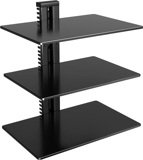PERLESMITH Floating Wall Mounted Shelf AV Mount Shelf - Holds up to 16.5lbs - DVD DVR Component Shelf with Strengthened Tempered Glass - Perfect for DVD Players, TV Box and Cable Box, PSDSK3 PERLESMITH