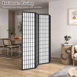 WelFurGeer 4 Panel Shoji Screen Room Divider, Folding Privacy Screens, Room Partitions and Dividers, Decorative Room Dividers, Wall Dividers for Room Separation, Japanese Room Divider for Home (Black) WelFurGeer