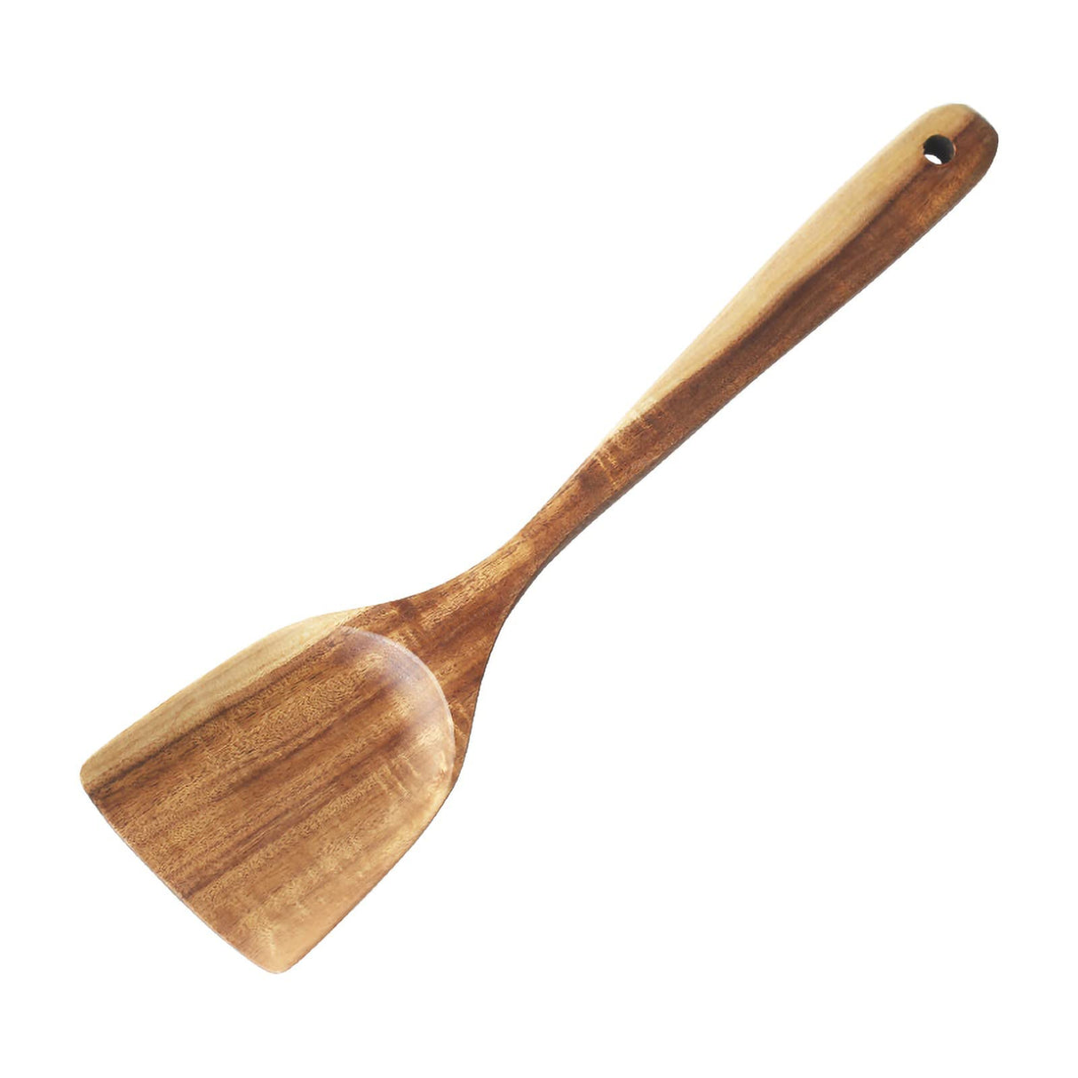 FJNATINH Large Wooden Wok Spatula, 13 Inch Natural Teak Long Handle Turner Coated Natural Resin, Handmade for Non-stick Cookware FJNATINH