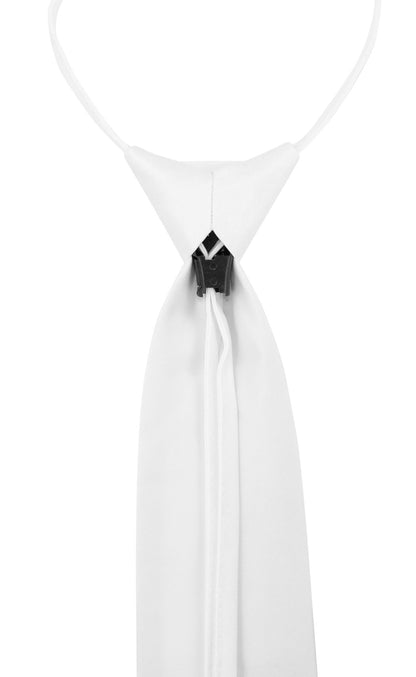 Vesuvio Napoli PreTied Men's Necktie Solid WHITE Color Mens Zipper Neck Tie