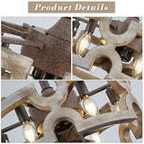 CICIYIG Ceiling Fans with Lights, Farmhouse Ceiling Fan Light Caged, 18" Rustic Boho Fan Lights Wood Chandelier Fan Fixtures Vintage Bladeless Ceiling Fan Remote Dining Room 6xE12 Base (White-1) CICIYIG