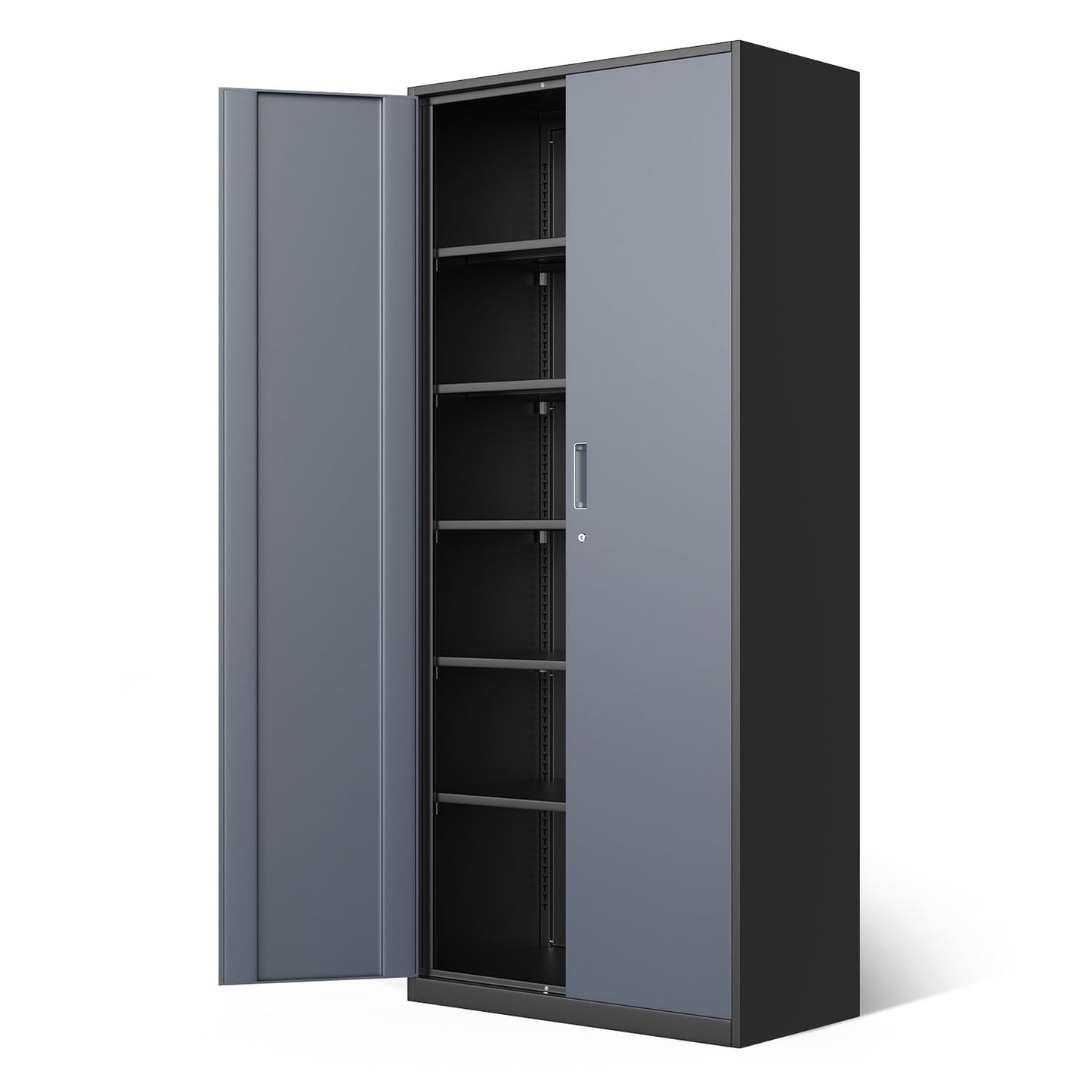 DNA MOTORING Metal Storage Cabinet, 71'' Locking Cabinet with 5 Adjustable Shelves, Metal Cabinet Heavy Duty Utility Cabinet for Garage,Office,Home,Gym, Gray Black, TOOLS-00632-GY-BK - WoodArtSupply