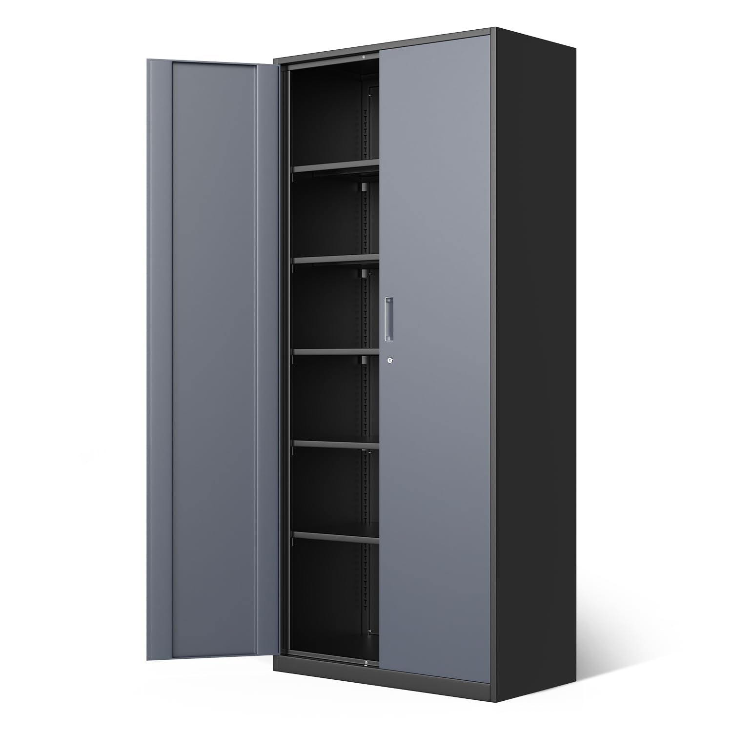 DNA MOTORING Metal Storage Cabinet, 71'' Locking Cabinet with 5 Adjustable Shelves, Metal Cabinet Heavy Duty Utility Cabinet for Garage,Office,Home,Gym, Gray Black, TOOLS-00632-GY-BK - WoodArtSupply