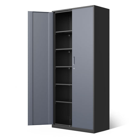 DNA MOTORING Metal Storage Cabinet, 71'' Locking Cabinet with 5 Adjustable Shelves, Metal Cabinet Heavy Duty Utility Cabinet for Garage,Office,Home,Gym, Gray Black, TOOLS-00632-GY-BK DNA MOTORING