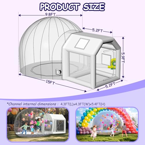 Iuoni 10FT Clear PVC Inflatable Bubble House Dome Tent with Tunnel - Bubble House Dome Inflatable, Ideal for Fun Events and Parties, Durable Inflatable Bubble House, Easy Setup iuoni
