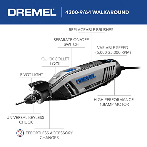 Dremel 4300-9/64 Versatile Rotary Tool Kit with Flex Shaft - 9 Attachments & 64 Accessories - Ideal for Engraving, Etching, Sanding, and Polishing - WoodArtSupply