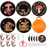 Crowye 5 Sets Mushroom Embroidery Kit Cross Stitch Kits for Beginners Cross Stitching Set for Adult DIY Stamped Starter Needlepoint with Thread Needle for Craft Lover