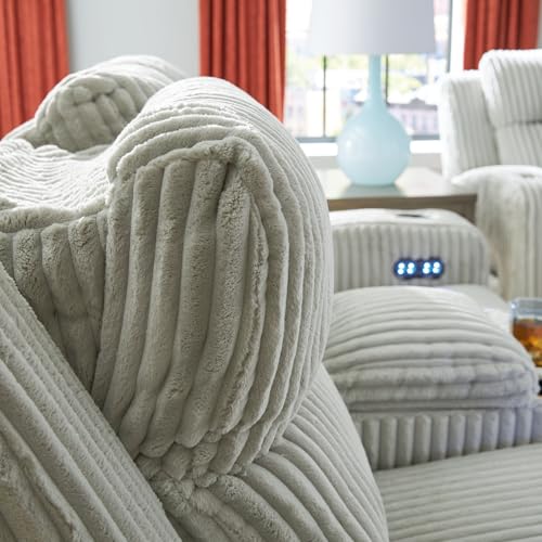 Signature Design by Ashley Broad Cove Modern Power Reclining Loveseat with Console, Adjustable Headrest and LED Lights, White Signature Design by Ashley