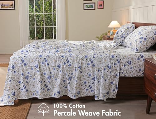 RUVANTI 100% Cotton Sheets – Twin XL Size Percale Bedding, Cooling & Breathable Floral Design, Durable with a Crisp, Soft & Comfortable Feel, 16" Deep Pocket, 3-Piece Set, Sweet Pea RUVANTI