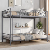IDEALHOUSE Metal Bunk Bed Twin Over Twin, Modern Heavy Duty Bunkbeds with Safety Guard Rails & Space-Saving Design, Steel Twin Bunk Beds for School, Bedroom, Grey IDEALHOUSE