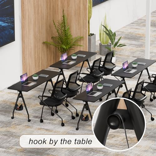 Folding Conference Room Table, Black Modern Conference Tables for Office, Mobile Rolling Training Table with Silent Wheels, Modular Foldable Seminar Tables Desks for Classroom (8Pack L63in) Generic