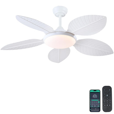 Wiviniya Ceiling Fans with Lights and Remote/APP Control, 48 Inch Tropical Ceiling Fan for Bedroom Living Room, Outdoor Palm Leaf Ceiling Fan for Patios Porch, Dimmable, 6 Speeds, Reversible, White