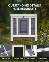 CO-Z Outdoor Cat House, Weatherproof Rabbit Hutch Hideout Indoor Bunny Cage, Wooden Outside Shelter for Feral Cats, Rabbits, Chicken, Small Animal, Ideal for Guinea Pigs Pigeons Ducks Tortoises, Gray CO-Z