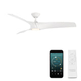 Zephyr Smart Indoor and Outdoor 3-Blade Ceiling Fan 52in Matte White with Adjustable CCT 2700K-3000K-4000K-5000K LED Light Kit and Remote Control works with Alexa, and iOS or Android App Modern Forms