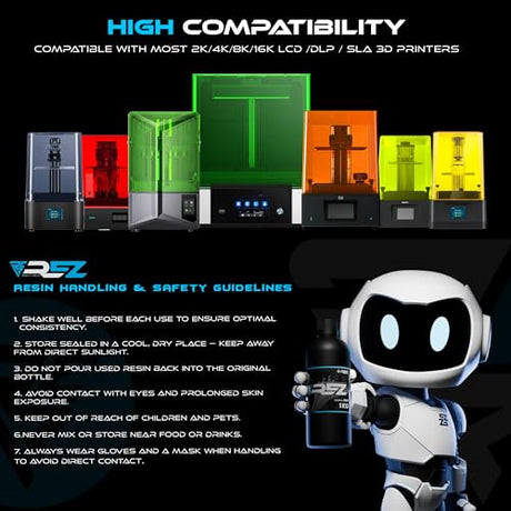 Rez Resin 1 kg, Essential Grey UV Photopolymer Resin for SLA/DLP/LCD 3D Printers, Ultra-High Detail, Fast-Curing Tough Resin for Highly Detailed Models, high Strength and Low Odor, 2K 4K 6K 8K REZ