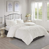 Madison Park Tufted Chenille Cotton Comforter, All Season Bedding Set, Matching Shams, Viola, Damask Off White King/Cal King(104"x92") 3 Piece Madison Park