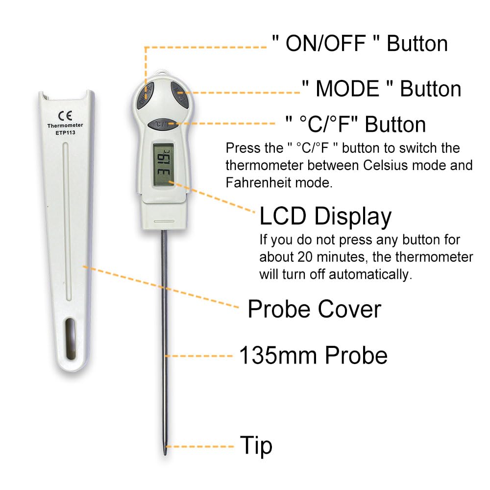 allsun Digital Meat Thermometer with Stainless Steel Probe, High Precision °C/°F Cooking Thermometer for Kitchen, Food & Home Use allsun