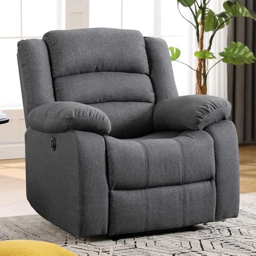 CANMOV Power Recliner Chair for Adults, Oversized Electric Recliner with Soft Cushion and Back, Upholstered Soft Fabric Reclining Chair for Living Room, Bedroom, Grey
