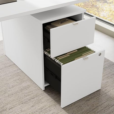 Bush Business Furniture 72-inch Height Adjustable L Shaped Standing Desk with Drawers, Ergonomic Sit-Stand Computer Table for Office, Stratus Collection, White with White Base Bush Furniture