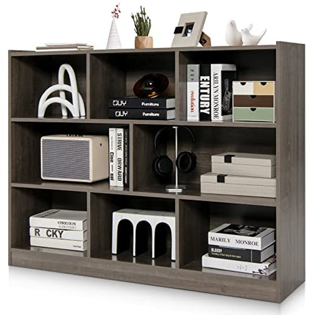 Tangkula Modern 8-Cube Bookcase in French Oak Grey - Versatile 3-Tier Open Storage Shelf Tangkula