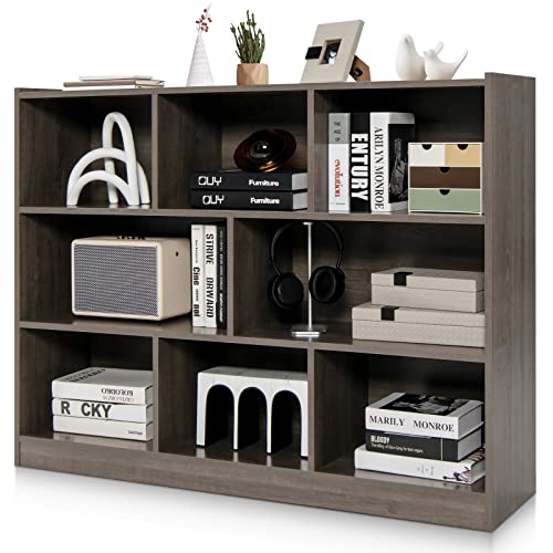 Tangkula Modern 8-Cube Bookcase in French Oak Grey - Versatile 3-Tier Open Storage Shelf - WoodArtSupply