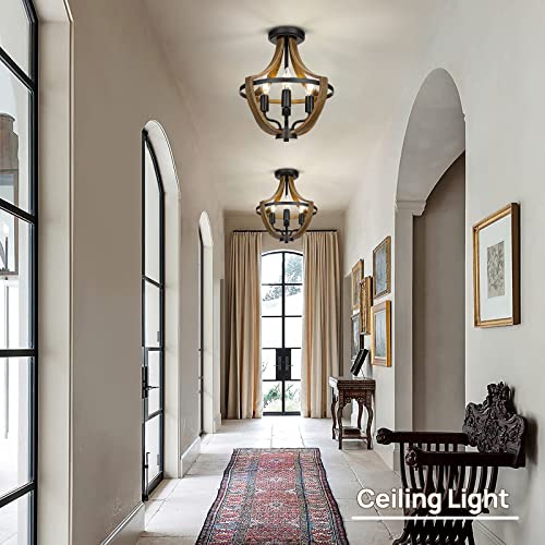WOAEKR 13.1" Modern Farmhouse Hanging Pendant Lighting, 4-Light Rustic Interior Flush Mount Ceiling Light Fixture, Vintage Chandelier for Hallway Foyer Dining Room Entryway Kitchen Island Bedroom WOAEKR