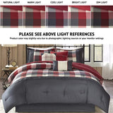 Madison Park Ridge Comforter Set - Cabin Lodge Plaid Herringbone Design, All Season Down Alternative Cozy Bedding with Matching Bedskirt, Shams, Decorative Pillow, Red Queen(90"x90") 7 Piece Madison Park