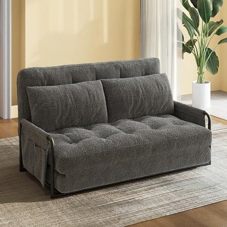 WLIVE Futon Sofa Bed, Floor Chair with Adjustable Backrest, Bean Bag Bed for Adults, with Armrest, Pillow, Low Profile for Living Room, Reading, Bedroom, Loveseat, Grey WLIVE
