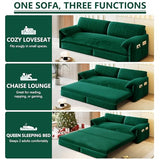 UPYOOE 63.8" Futon Sofa Bed Queen Size, Pull Out Bed, 3-in-1 Convertible Sleeper Sofa with Side Pocket, Modern Velvet Futon Couch for Living Room, Small Space, Apartment, Bedroom, Green UPYOOE