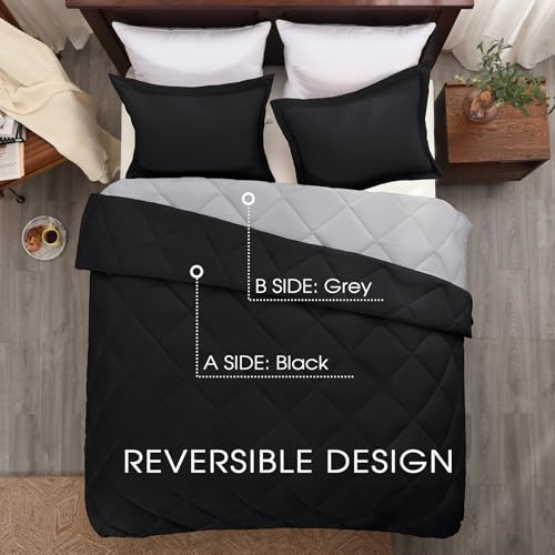 Beyond Basic Twin Comforter Set - Reversible All Seasons, Black/Grey, 1 Comforter (66"x92") and 1 Pillow Sham (20"x26"+2") Basic Beyond