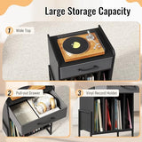 LOKO Record Player Stand, Turntable Stand with Drawer & Record Holder, Vinyl Display Shelf with Metal Frame, Record Storage Table for Living Room, Bedroom, Music Room (Black & Grey) LOKO