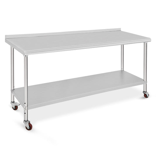 ACONEE 72" x 30" with Caster, Backsplash Stainless Steel Work Table, 72 x 30 Inches, Silver - WoodArtSupply