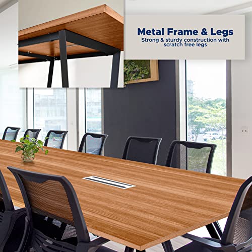 ahliss Sturdy Conference Table with Cable Management Grommets Modern Rectangle Office Meeting Table with Wood Tabletop and Metal Frame & Legs- Easy Assembly Boardroom Table (Natural, 12 foot) ahliss
