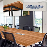 ahliss Sturdy Conference Table with Cable Management Grommets Modern Rectangle Office Meeting Table with Wood Tabletop and Metal Frame & Legs- Easy Assembly Boardroom Table (Natural, 12 foot) ahliss