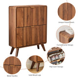 RARZOE Fluted Shoe Storage Cabinet with 2 Flip Drawers, Narrow Curved Shoe Cabinet for Entryway, Freestanding Wood Hidden Shoe Organizer Closed Shoe Rack Cabinet for Foyer, Hallway (27.5''Walnut) RARZOE