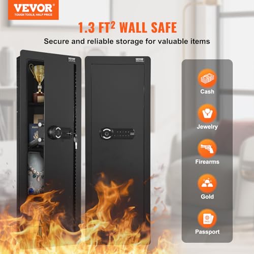 VEVOR 42.91" Tall Wall Gun Safe, 4-Tier Hidden Gun Safe with Keypad & Fingerprint, 3 Removable Shelves & 6 Key Holders, Q235 Cold-Rolled Steel Gun Safe with LED Light, Vibration Alarm, Holste - WoodArtSupply