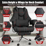 600lbs Big and Tall Office Chair, Wide Ergonomic Leather Executive Chair for Heavy People with Foot Rest, High-Back Reclining Computer Chair with Swivel Wheels and Lumbar Support (Black) Box DesignLab