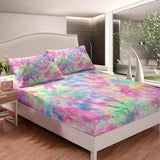 Erosebridal Kids Tie Dye Pink Bed Sheets Girls Bohemian Batik Sheet Set 4 Pcs King Size, Boho Psychedelic Sheets Set + Deep Pocket Fitted Sheets+ Girly Flat Sheet + Exotic Bedroom Decor 2 Pillow Shams Erosebridal