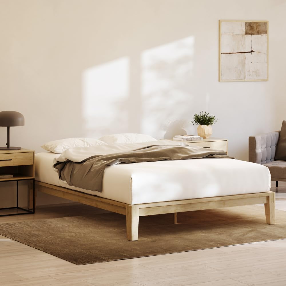Nectar Bamboo Platform Bed Frame - Queen - Natural - Floating Center Support Legs - 12” Height - Easy Tool Free Set Up - Contemporary and Durable - Sturdy Wooden Support Slats - Holds Up To 800 Pounds Nectar
