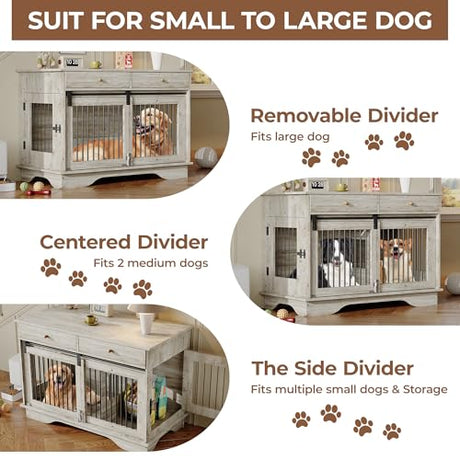 47" Dog Furniture Crate, Large Furniture Style Dog Crate for Large/Medium/Small Dogs (Retro Grey, One Cage) Garvee