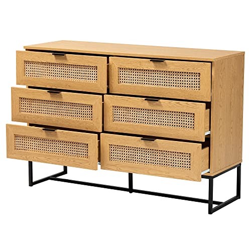 Baxton Studio Sawyer End Table, 6-Drawer, Oak Brown/Black Baxton Studio