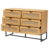 Baxton Studio Sawyer End Table, 6-Drawer, Oak Brown/Black Baxton Studio