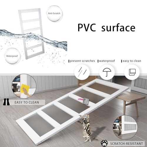 BARNSMITH 32in x 80in Glass Barn Door Slab,5-Panel Frosted Glass Solid Wood Slab with Water-Proof PVC Surface,No Pre-drilled Holes,Door Panel Only,White BARNSMITH